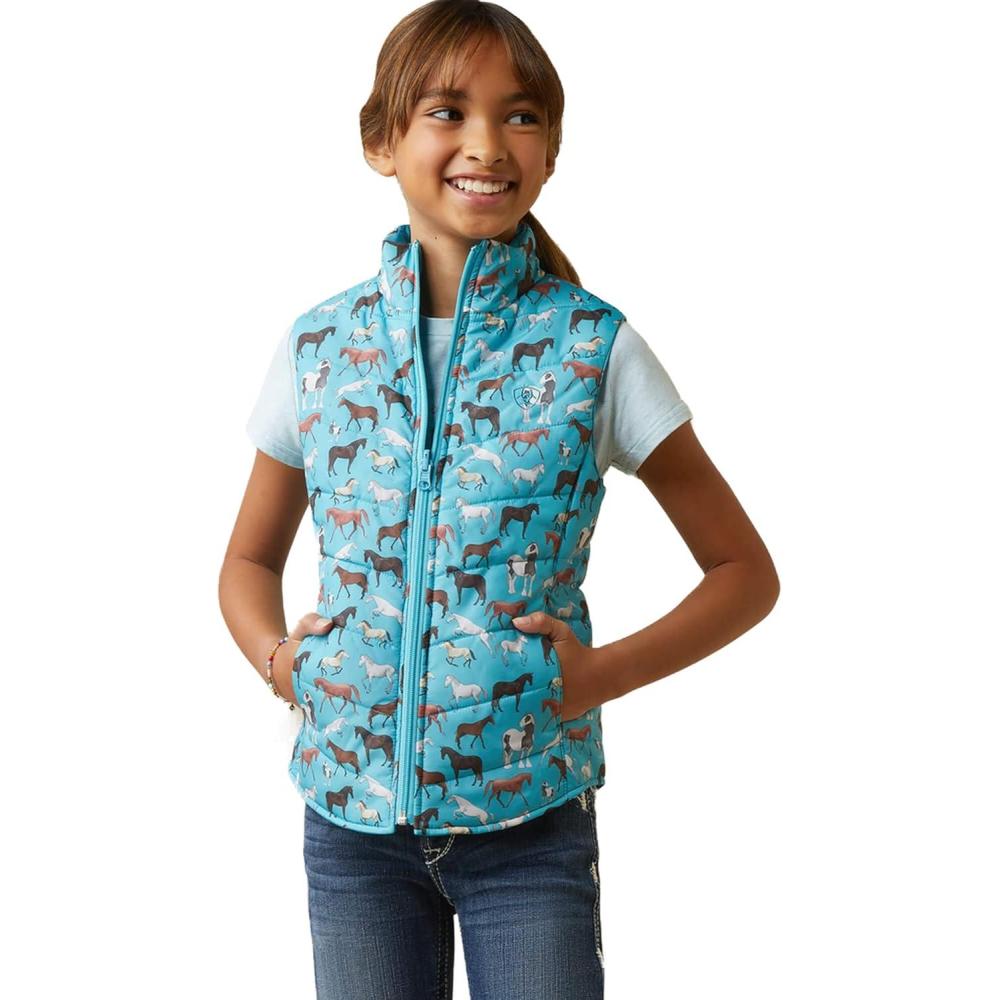 imageARIAT Unisex Youth Bella Reversible Insulated VestMosaic BlueAqua Foam Herd Pri