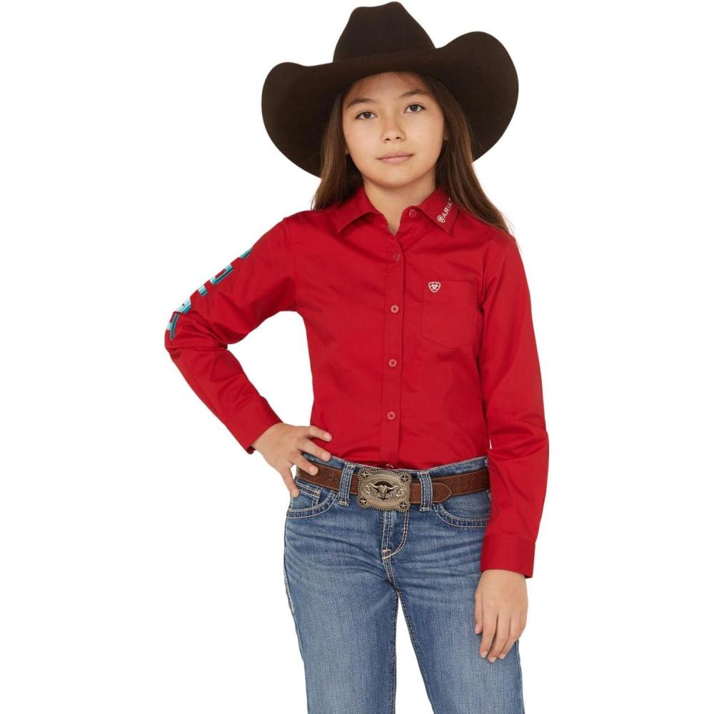 imageAriat Youth Girls Mauve Stripe Team ShirtEquestrian Red