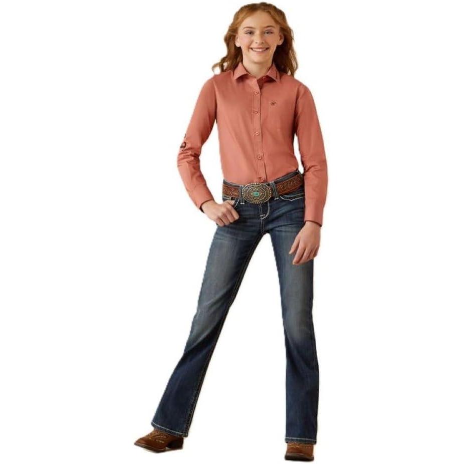 imageAriat Youth Girls Mauve Stripe Team ShirtLight Mahogany