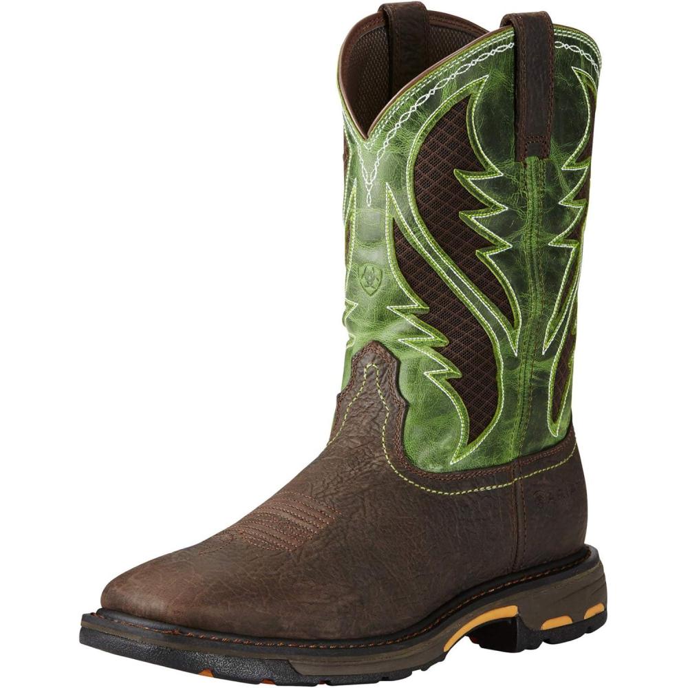 imageAriat Mens Workhog PullOn Work BootBruin BrownGrass Green