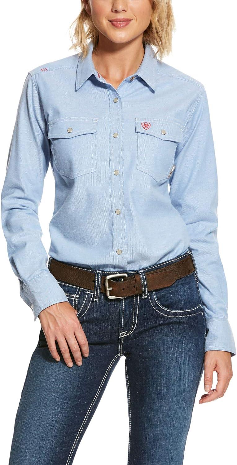 imageARIAT Womens Fr Solid Durastretch Snap Work ShirtBluetwill