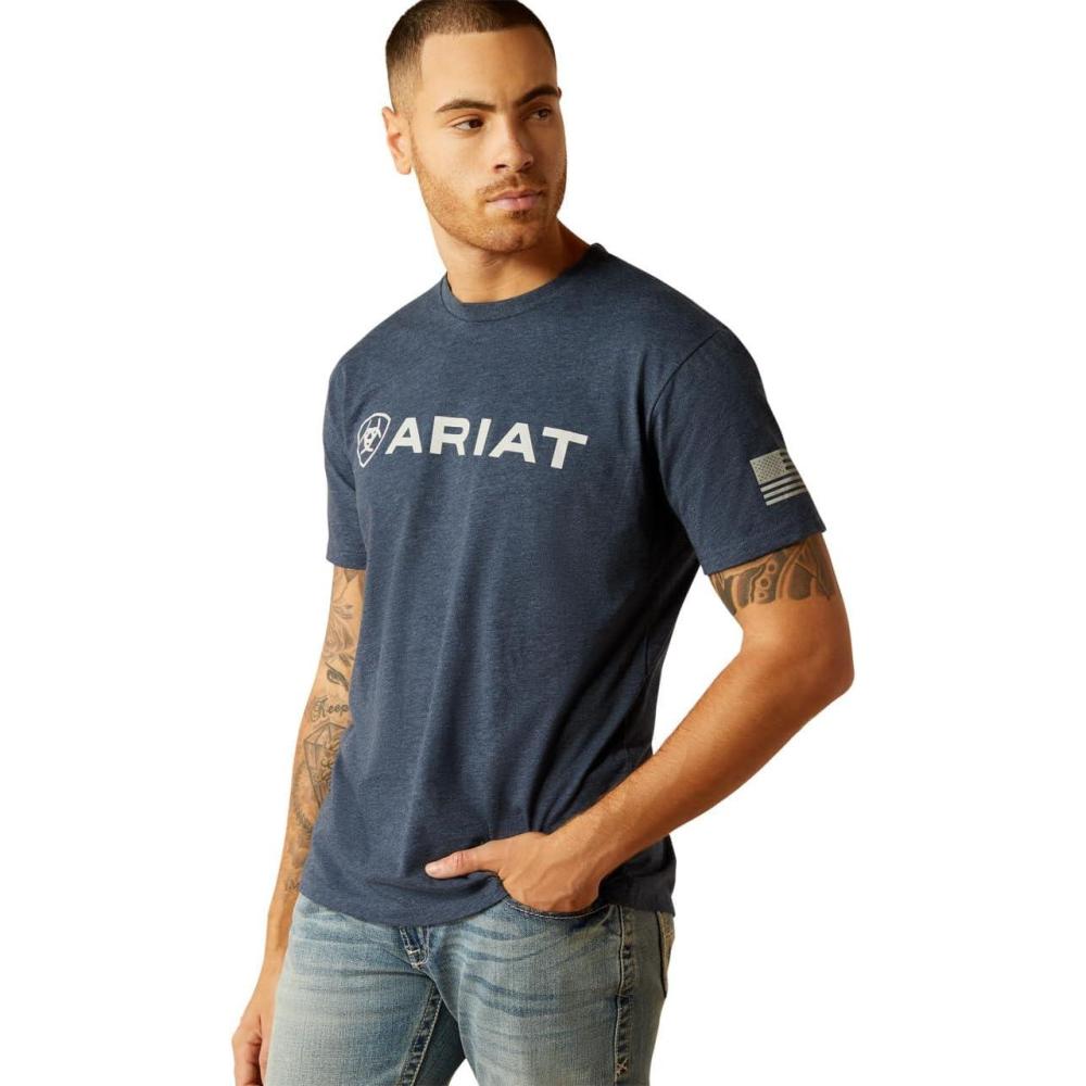 imageARIAT Mens Barb Shield TShirtNavy Heather