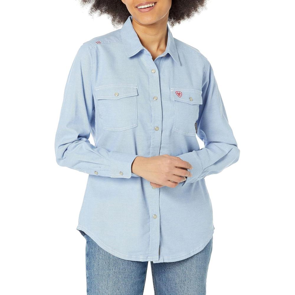 imageARIAT Womens Fr Solid Durastretch Snap Work ShirtBluetwill