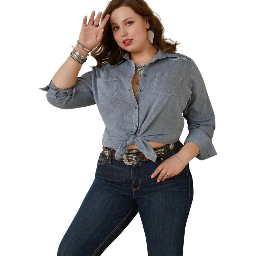imageAriat Womens Real Billie Jeans ShirtCassidy Embroidered Chambray
