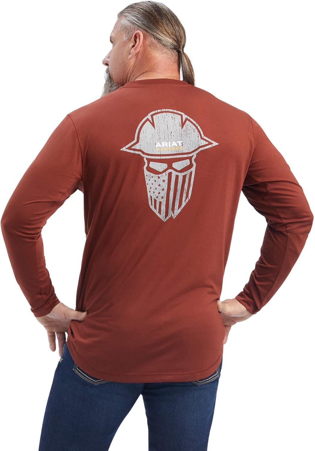 imageARIAT Mens Rebar Workman Full Coverage TShirt Cherry MahoganyLight Grey Size Small