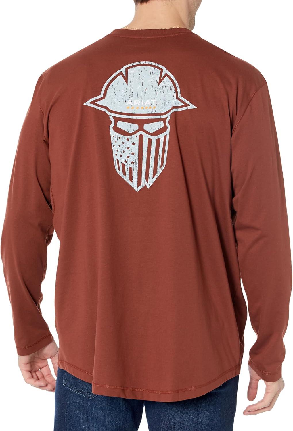 imageARIAT Mens Rebar Workman Full Coverage TShirt Cherry MahoganyLight Grey Size Small