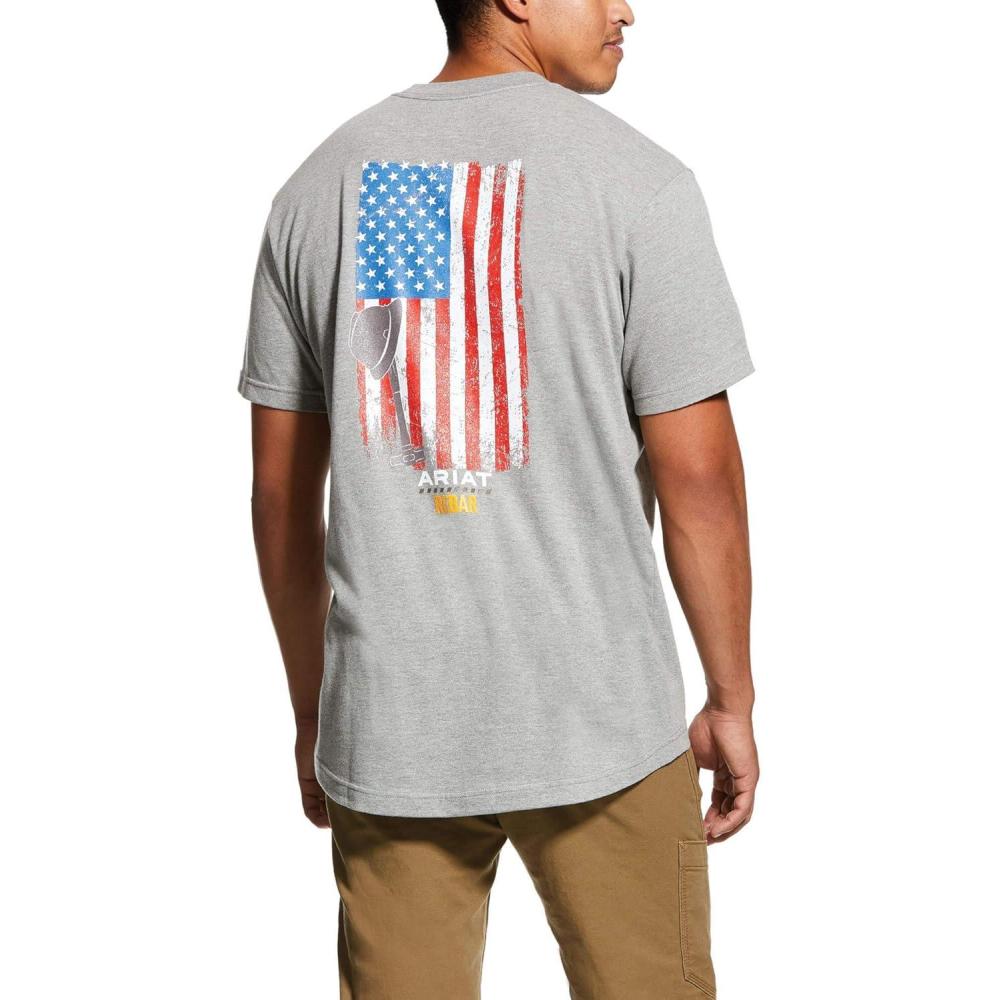 imageARIAT Mens Rebar Cotton Strong American Grit Graphic TShirtHeather Grey
