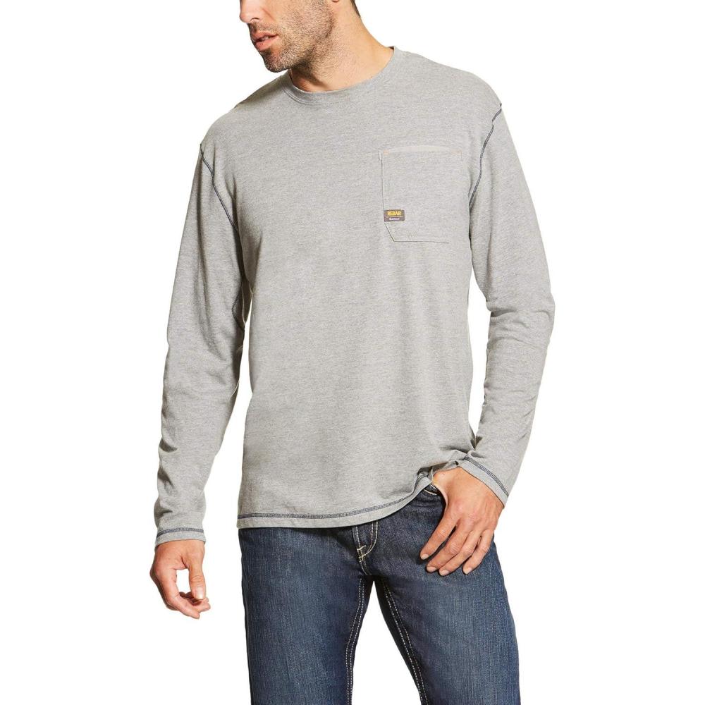 imageARIAT Mens Rebar Workman Logo Long Sleeve CrewHeather Grey