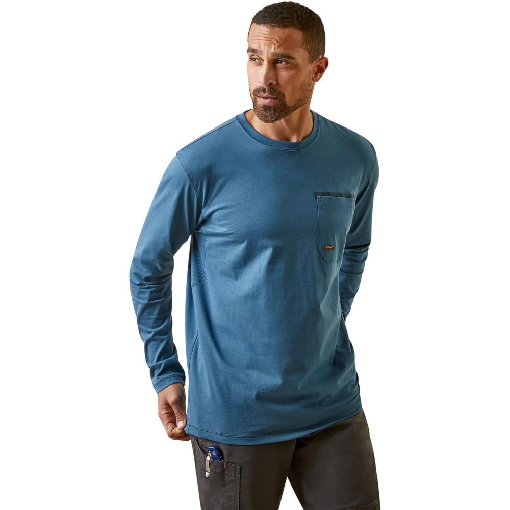 imageARIAT Mens Rebar Workman Logo Long Sleeve CrewIndian Teal