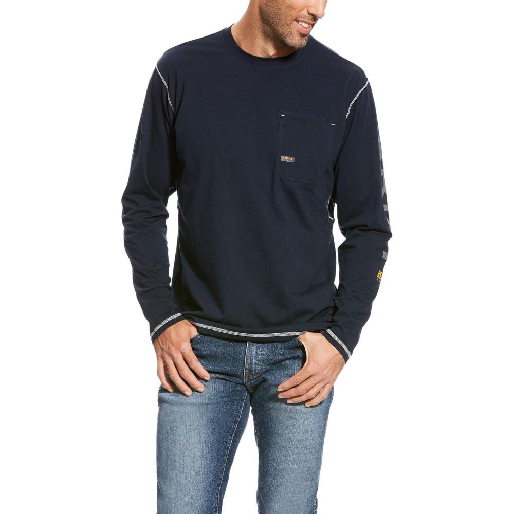imageARIAT Mens Rebar Workman Logo Long Sleeve CrewNavy