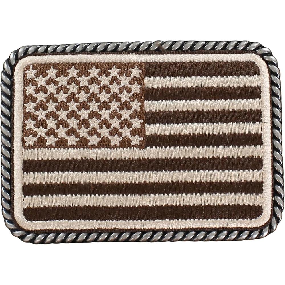 imageARIAT Rectangle Buckle with Embroidered USA Flag Patch Stylish Rope Edge BrownTanIvory 338quot x 214quot
