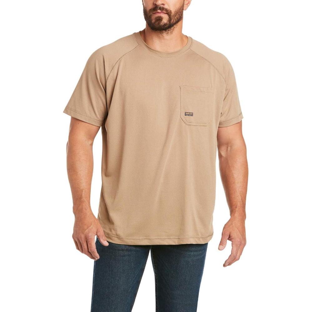 imageAriat Mens Rebar Heat Fighter Short Sleeve TShirt Khaki XXLarge