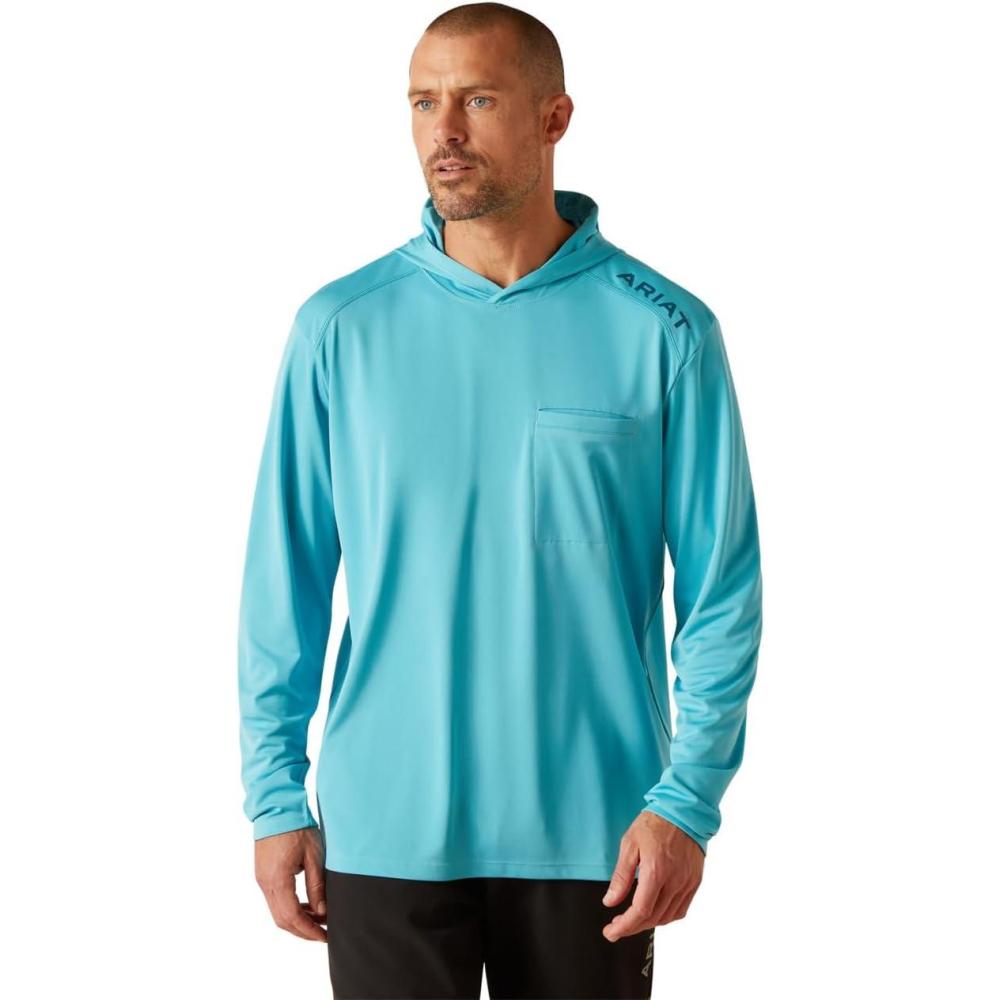 imageAriat Mens Rebar Sunblocker Hooded TShirtMaui Blue