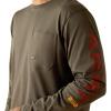 ARIAT Mens Rebar Workman Logo Long Sleeve Crew(Beluga/Red Ochre)