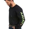 ARIAT Mens Rebar Workman Logo Long Sleeve Crew(Black/Lime)