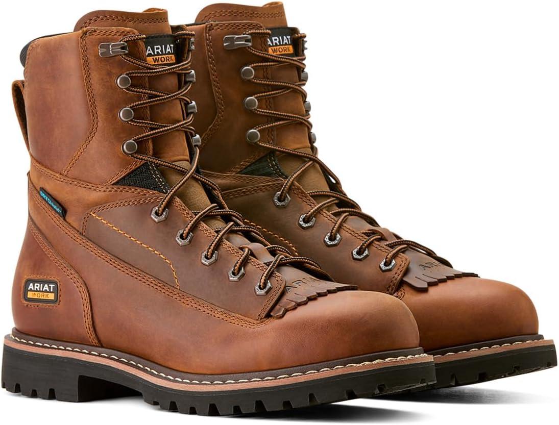 imageARIAT Mens Longview Shock Shield 8quot Waterproof Work Boot IndustrialCopper Brown