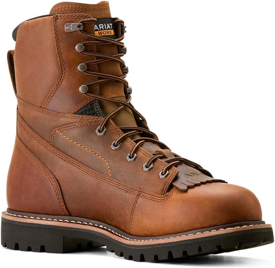 imageARIAT Mens Longview Shock Shield 8quot Waterproof Work Boot IndustrialCopper Brown
