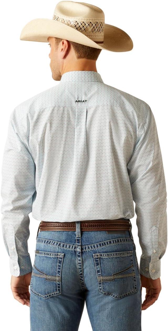 imageARIAT White with Blue and Print Kolton Classic Fit Wrinkle Free Collared Mens Button Down Longsleeve Shirt 10051239White