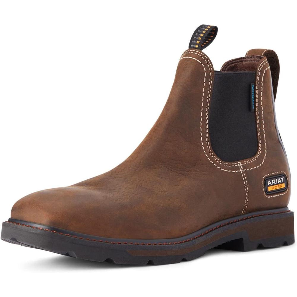 imageARIAT Groundbreaker Chelsea Wide Square Toe Waterproof Work BootDark Brown