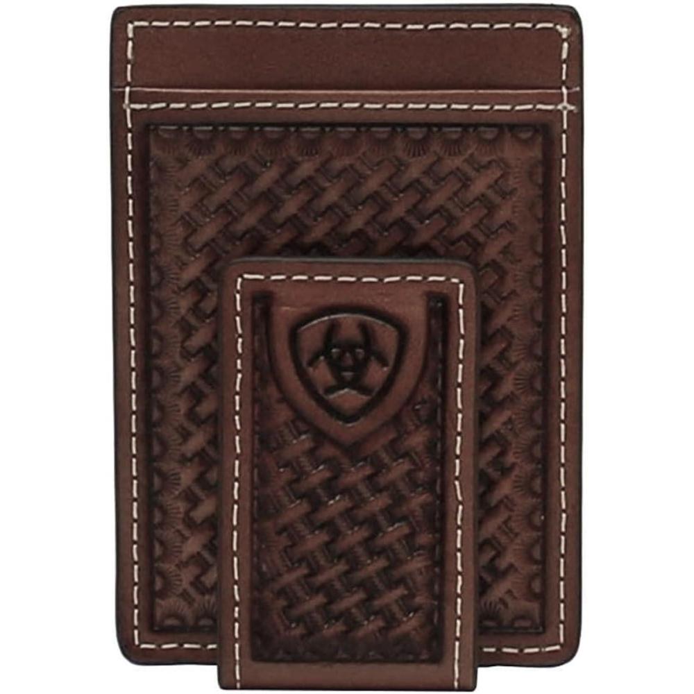 imageARIAT Mens Basketweave Embossed Leather Money Clip Wallet