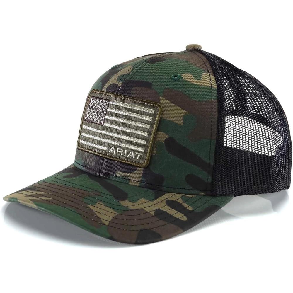 imageARIAT Mens Flexfit American Flag Patriot Snapback Baseball Cap Camo
