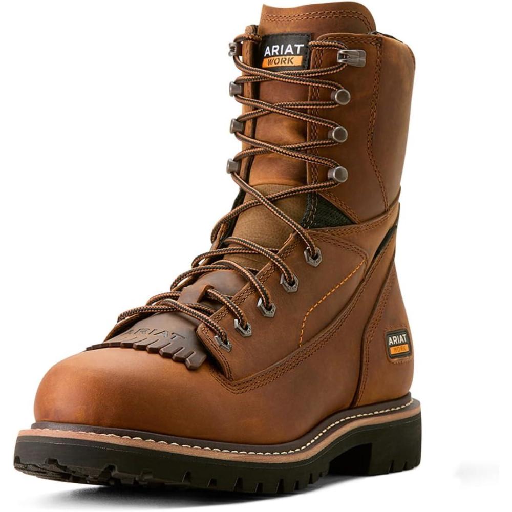 imageARIAT Mens Longview Shock Shield 8quot Waterproof Work Boot IndustrialCopper Brown