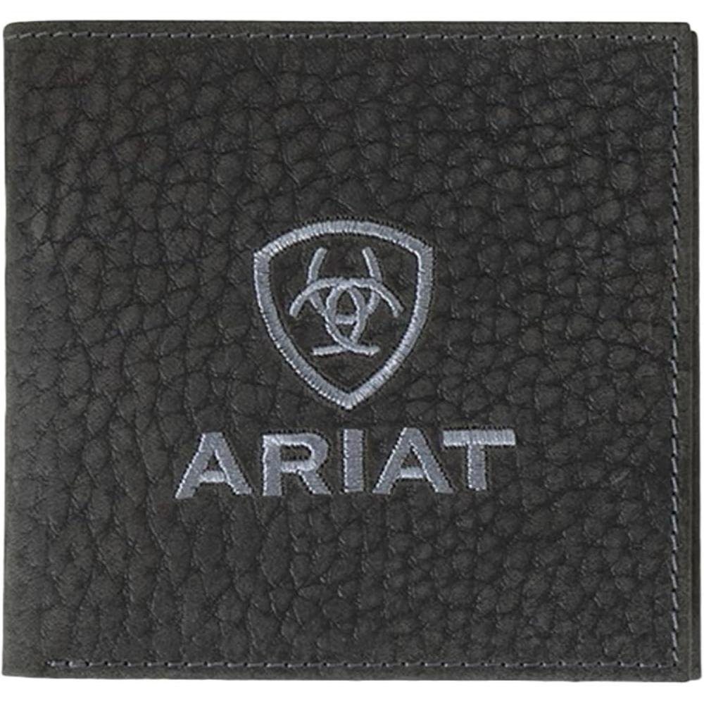 imageARIAT Mens Pebbled Bull Hide Leather Bifold Wallet BlackBlack