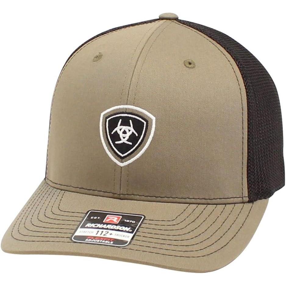 imageARIAT Mens Richardson R112 Cap Olive with Embroidered Shield Black Mesh Back Snapback