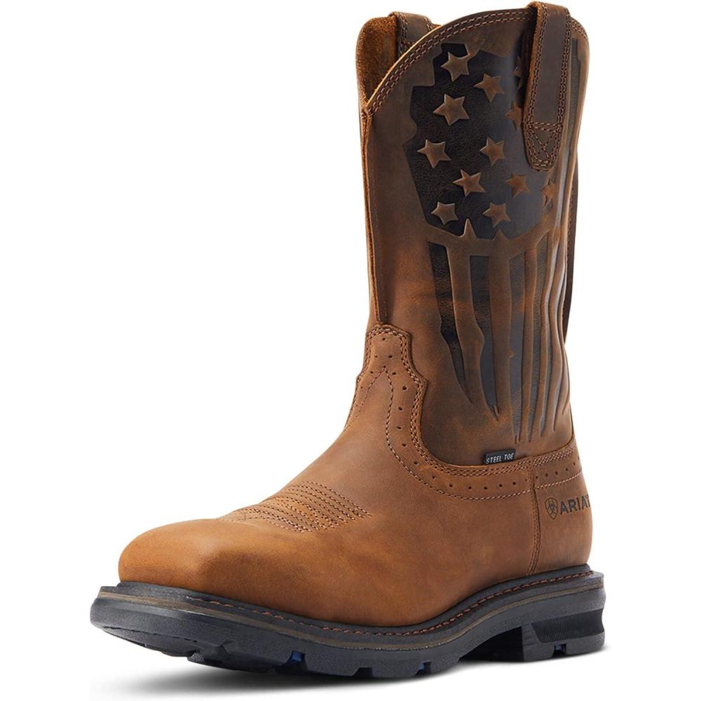 imageARIAT Mens Sierra Shock Shield Patriot Steel Toe Work Boot WesternDistressed Brown