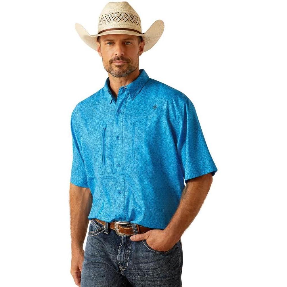 imageAriat Mens Taupe Grey Venttek Short Sleeve ShirtBrilliant Blue