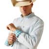 ARIAT White with Blue and Print Kolton Classic Fit Wrinkle Free Collared Men’s Button Down Longsleeve Shirt 10051239(White)