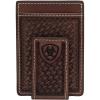 ARIAT Men’s Basketweave Embossed Leather Money Clip Wallet