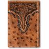 ARIAT Men’s Tri-Fold Ostrich Print Floral Embossed Wallet – A3553202 One Size