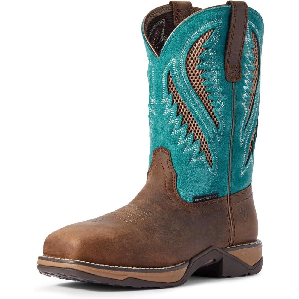imageAriat Womens Fatbaby Heritage Western Cowboy BootChocolate ChipTurquoise